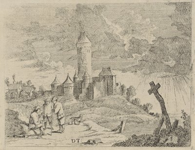 有城堡和三个人的风景 作者 Jan Lauwryn Krafft (I) (可能)
