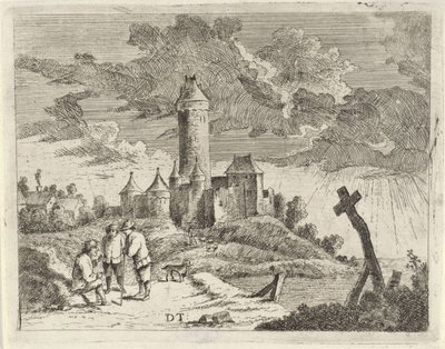 有城堡和三个人的风景 作者 Jan Lauwryn Krafft (I) (可能)