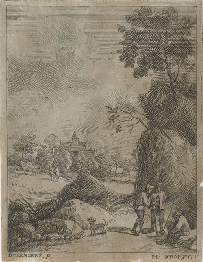 有旅行者和两个牧羊人的风景画 作者 扬·劳林·克拉夫特 (I)
