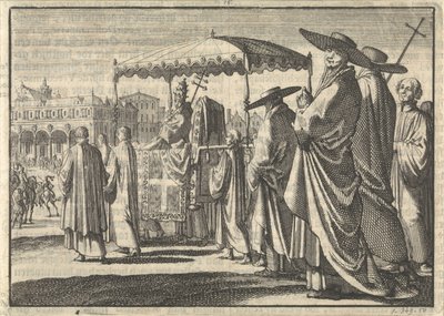 1596 年，丹麦国王克里斯蒂安四世装扮成教皇，与群臣一起模仿游行队伍 作者 彼得·范德阿 (I)