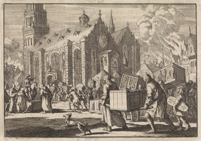 1689 年，斯皮尔斯居民将家具真诚地送到大教堂，然后被法国将军蒙克拉尔烧毁。 作者 彼得·范德阿 (I)