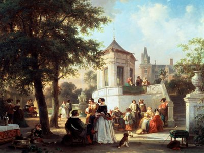 1854 年的花园聚会Jan Michiel Ruyten（1813-1881 年，比利时人）的绘画作品，珍贵收藏 作者 扬·鲁顿（Jan M.