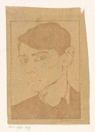 打领结的自画像 作者 扬·曼克斯（艺术家签名）