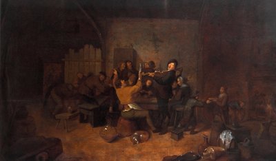 客栈里的农民 一家欢乐的荷兰公司，在小酒馆里喝酒唱歌。 Jan Miense Molenaer（约 1610-1668 年）的绘画 17 世纪 Galleria degli Uffizi，意大利佛罗伦萨 作者 扬·米恩斯·莫莱纳尔