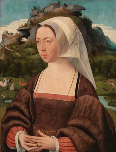 一个无名女子的肖像，约1525年（油画板）。 作者 扬·莫斯塔特（Jan Mostaert）