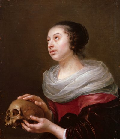 拿着头骨的一个少妇，1640s 作者 Jan Olis