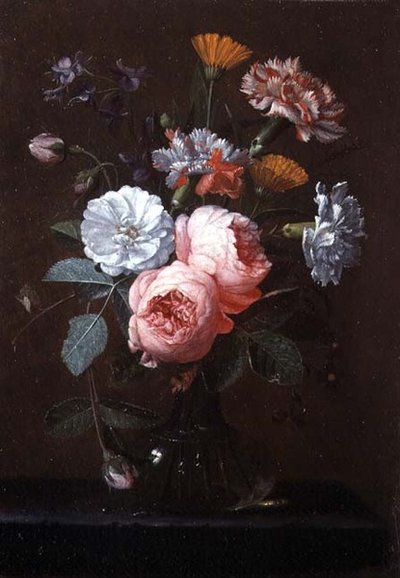玫瑰，康乃馨和其他鲜花的静物 作者 简·鲍维尔·吉尔曼斯（Jan Pauwel Gillemans）
