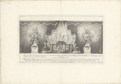 带有威廉四世亲王陵墓的大厅背面，1751 年
Fond de la sale dessiné Geometriquement（......）/德拉吉-勒伊特（Delage Leuit）先生绘制的带有陵墓的大厅后侧图。Col: Ingen.r and Intendant 作者 彼得·德斯瓦特