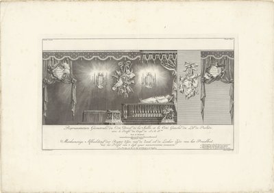 威廉四世亲王陵墓所在的大厅右侧，1751 年
Representation Geometrale du Côte Droit（......）/测量大厅的统治者一侧和祭祀床的左侧，以及他庄严的身体轮廓 作者 彼得·德斯瓦特