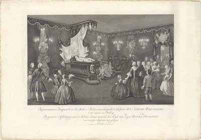 带威廉四世亲王巡游床的大厅，1751 年
Representation Perspective de la Salle de Parade（......）百乐门大厅透视图，其中威廉四世殿下躺在一张床上。殿下躺在一张床上（标题在实物上）
W 的阅兵床 作者 彼得·德斯瓦特