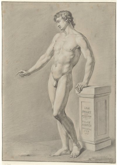 男性裸体站在柱子附近 作者 Jan Swart