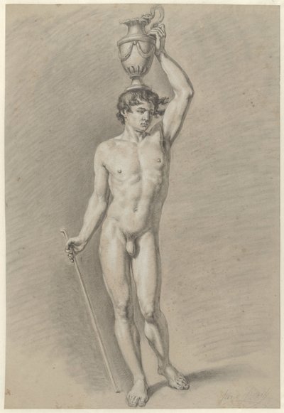 头戴花瓶的男性裸体站立者 作者 Jan Swart