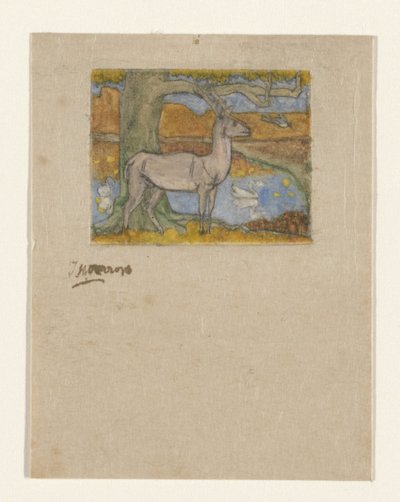 池塘边树旁的鹿
树边的鹿（原标题） 作者 Jan Toorop（艺术家签名）