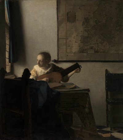 年轻女子用琵琶，ca。 1662-63。 作者 扬·维米尔·范·代尔夫特
