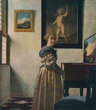 一个年轻的女子站在处女，大约1670-1672年 作者 扬·维米尔·范·代尔夫特