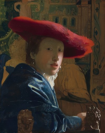 戴着红色帽子的女孩。约于1665-66年 作者 扬·维米尔·范·代尔夫特
