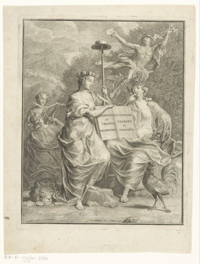 奥地利荷兰和法国的人格化
荷兰语和法语词典 / Dictionnaire Flamand et François （标题见实物）
扉页为弗朗索瓦-哈尔马，伟大的法语和荷兰语词典，1761 年 作者 雅各布斯·韦特斯坦（可能）