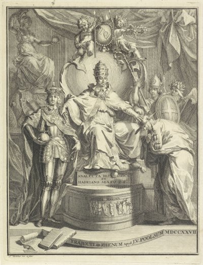 阿德里安六世登上王位 标题：Burmann，Kasper。 哈德良六世 (Hadrianus VI) 或第六任罗马教皇哈德良努斯 (Hadrianus) 的历史记录，1727 年 作者 扬·旺德拉尔