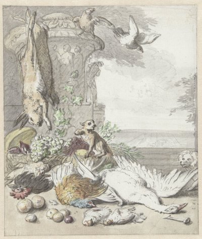死游戏，一只猴子，一只狗和一些鸟 作者 Jan Baptist Weenix
