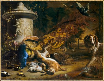 孔雀和狗的静物或狩猎产品。1696 ... 作者 简·威尼克斯
