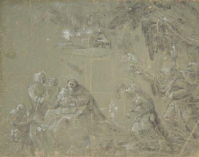 圣安东尼的诱惑》（Temptation of St. Anthony）直页，《奇妙的风景》（Fantastic Landscape）对页，约1520年。 作者 扬·韦伦斯·德·科克。