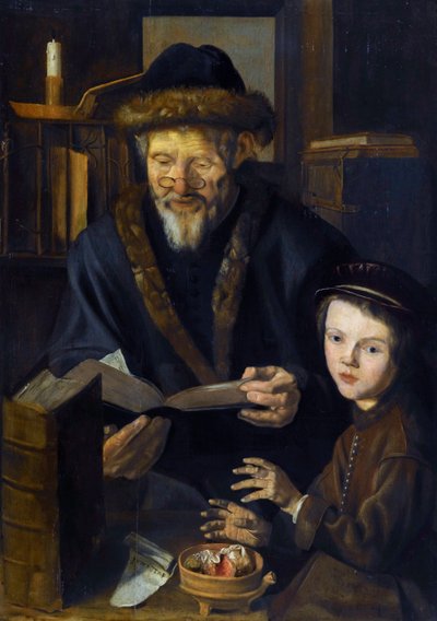 冬天的寓言，哲学家和幼儿 - 冬天的寓言，哲学家和幼儿 - Jan Woutersz Stap (1599-1663) 的绘画， - 木板油画，84.5x59.5 - 私人收藏 作者 Jan Woutersz 斯塔普