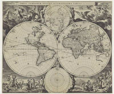 Wereldkaart
Orbis terrarum nova et accuratissima tabula（标题见实物） 作者 尼古拉斯·维舍尔（一）