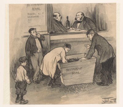 皇家餐厅前 - 海牙，1896 年 2 月（物上有标题） 作者 Jan de Waardt（艺术家签名）