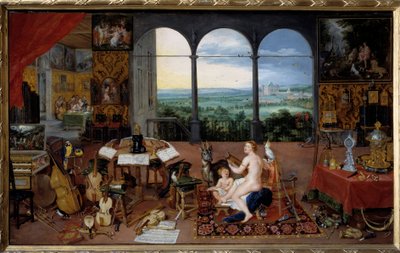 听力。 Jan I Brueghel Dit De Velours (1568-1625) Ec. 绘画的五种感官的寓言。 火焰 作者 简·布鲁格尔·扬