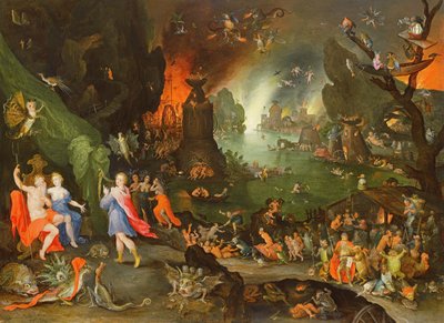 Orpheus用竖琴演奏冥王星和Persephone在黑社会 作者 Jan the Elder Brueghel