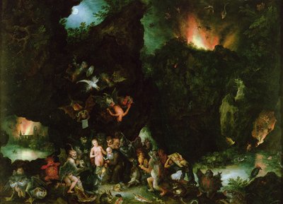 圣安东尼的诱惑 - 地狱，1594年（铜上油） 作者 Jan the Elder Brueghel