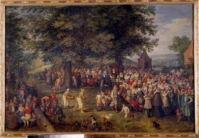 Wedding banquet Scene wedding dinner in a village. Painting by Jan Bruegel (or Breugel or Brueghel or Breughel) the former known as Bruegel de Velours (1568-1625) 17th century Madrid, Musee du Prado 作者 简·布鲁格尔·扬