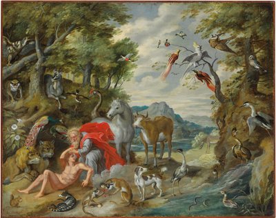 从亚当和夏娃的故事中创作亚当 作者 扬·布鲁格（Jan Brueghel）