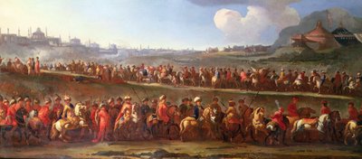 君士坦丁堡外的土耳其大篷车（布面油画） 作者 Jan van (attr. To) Huchtenburgh