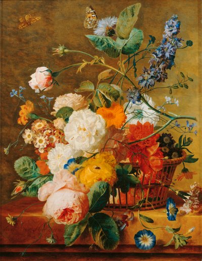 公园背景下的花篮与基座 - 花篮 ... 作者 Jan van（Huysum 的追随者）