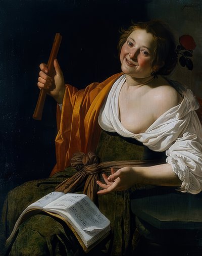 长笛的女孩。约于1630年 作者 扬·范·比耶勒特（Jan van Bijlert）
