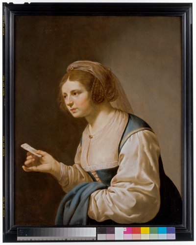 一个年轻的女孩拿着一封信 作者 Jan van Bijlert或Bylert