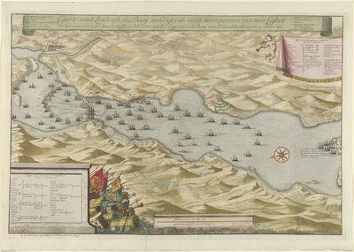 维哥湾海战和俘获西班牙白银舰队，1702 年
在维哥湾登陆、攻占两座城堡以及俘获停泊在雷东德拉海湾的西班牙白银舰队的示意图 作者 荷兰和西弗里斯兰州