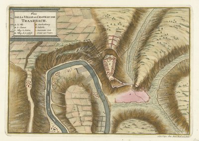 特拉尔巴赫村庄和城堡地图，1704 年
Plan de la Ville et：Chateau: de Traarbach（物上标题） 作者 Jan van Call (II) (归因于)