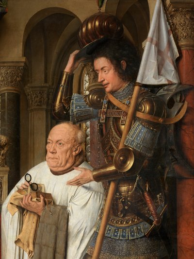 圣母和圣婴与 Canon Joris van der Paele 的细节 作者 扬·范·埃克