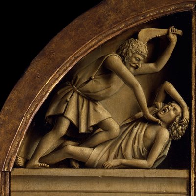 根特祭坛画。神秘羔羊的崇拜：该隐杀了亚伯，1432年。 作者 Jan van Eyck