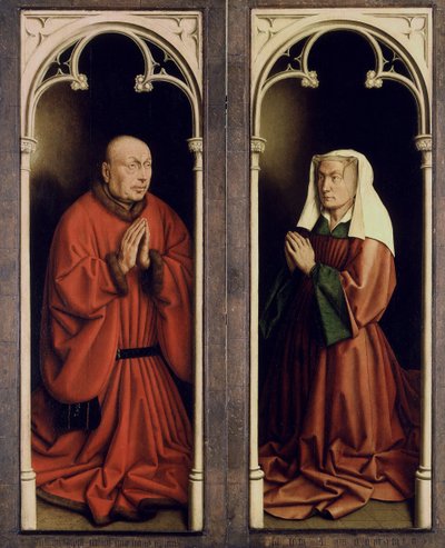 根特祭坛画。神秘羔羊的崇拜：Joos Vijd和Elisabeth Borluut，1432年。 作者 扬·范·埃克