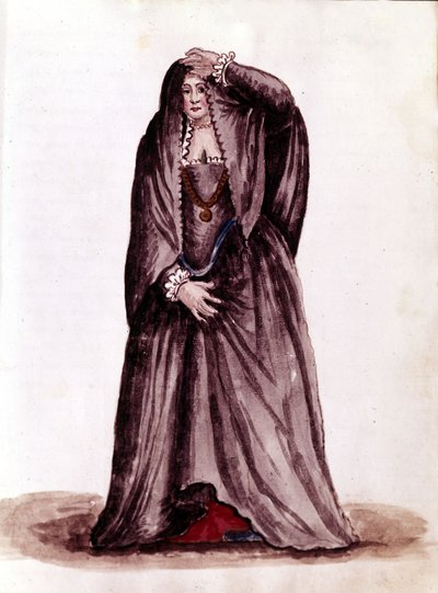 18 世纪的威尼斯妓女。 来自 Jan van Grevenbroeck（或 Giovanni Grevembroch (Grevenbroch)（1731-1807））手稿“威尼斯人的习俗”的水彩画和墨水 作者 扬·范·格雷文布罗克