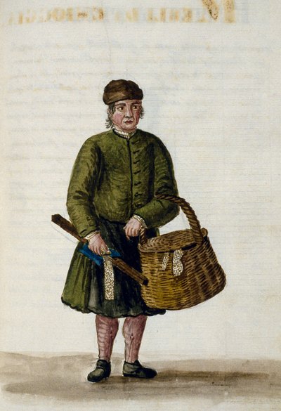 Chioggian花边商贩，《威尼斯服装》手稿中的插图，第四卷，约68页，由Jan Grevenbroeck（1731-1807）绘制，水彩画，意大利 作者 扬·范·格雷文布罗克