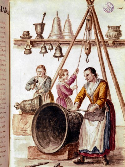 Crafts: the bells maker Watercolour drawing and ink from a manuscript by Jan van Grevenbroeck (or Giovanni Grevembroch (Grevenbroch) (1731-1807) 作者 扬·范·格雷文布罗克