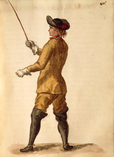 穿着骑马服的绅士，由Jan van Grevenbroeck或Giovanni Grevembroch（1731-1807）创作，Gli Abiti de Veneziani，来自服装图鉴，水彩。 作者 扬·范·格雷文布罗克