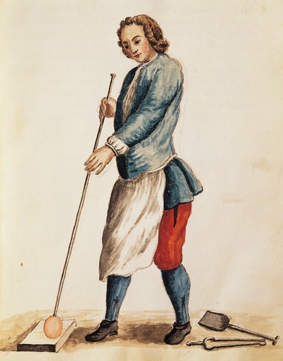 穆拉诺玻璃的玻璃吹制者，插图来自威尼斯服装图鉴，由Jan Grevenbroeck（1731-1807）绘制，水彩画，意大利 作者 扬·范·格雷文布罗克