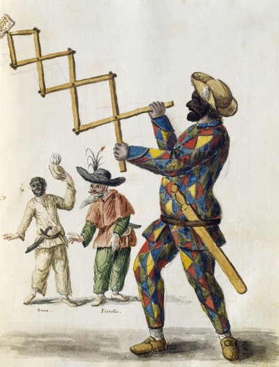 哈勒奎因，水彩画，来自威尼斯人的衣服，几乎每个时代都在勤奋地收集和绘制，由Jan van Grevenbroeck或Giovanni Grevembroch（1731-1807）创作，意大利。 作者 扬·范·格雷文布罗克