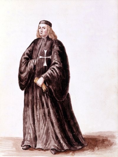马耳他骑士。 Jan van Grevenbroek（或 Giovanni Grevenbroich (Grevenbroich)（1731-1807））手稿“威尼斯人的习俗”中的水彩画和墨水 作者 扬·范·格雷文布罗克