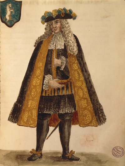 撒丁岛的大使，由Jan van Grevenbroeck或Giovanni Grevembroch（1731-1807）创作，Gli Abiti de Veneziani，来自服装图鉴，水彩。 作者 扬·范·格雷文布罗克